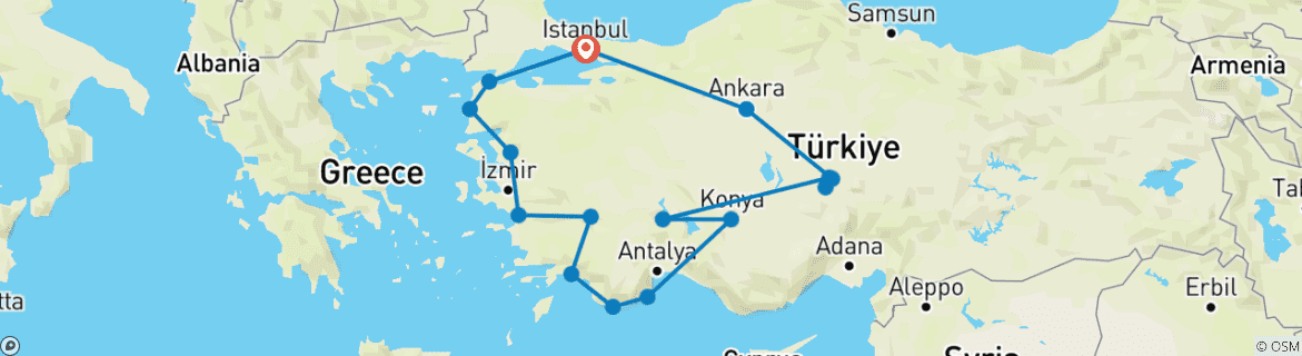 Image d'une carte montrant l'itinéraire du circuit