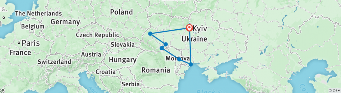 Image of a map showing the route of the tour