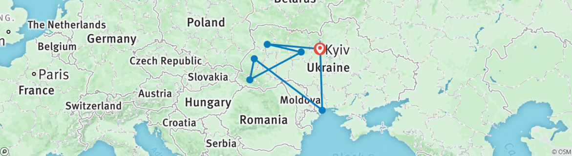 Image of a map showing the route of the tour