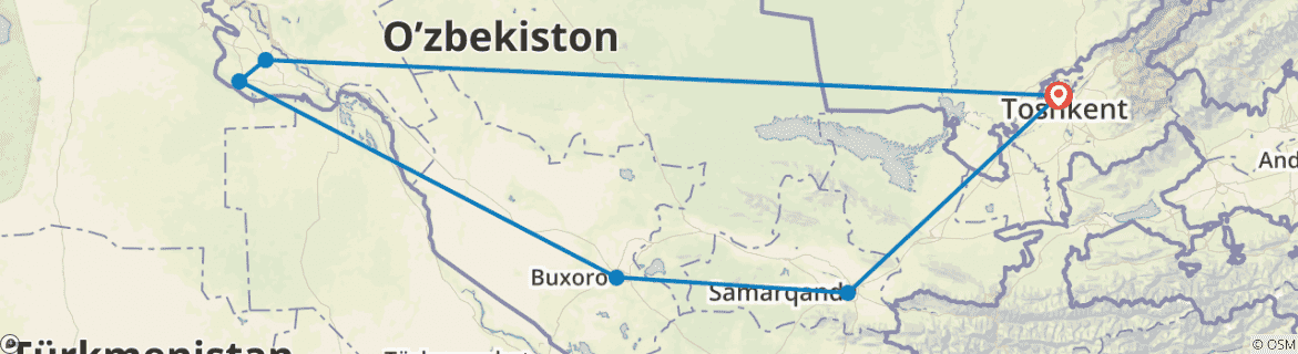 Image of a map showing the route of the tour