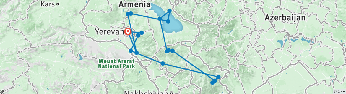 Image of a map showing the route of the tour