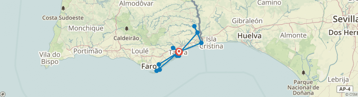 Image of a map showing the route of the tour