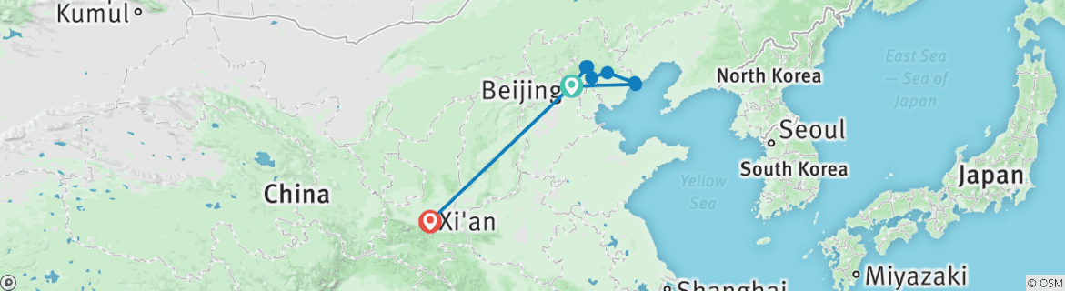 Image of a map showing the route of the tour
