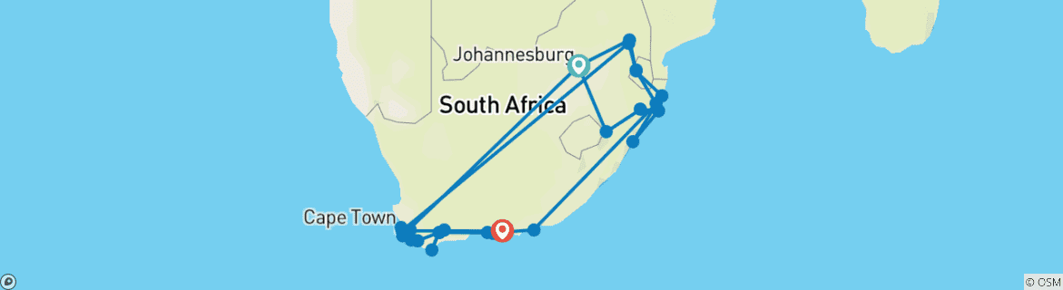 Image of a map showing the route of the tour