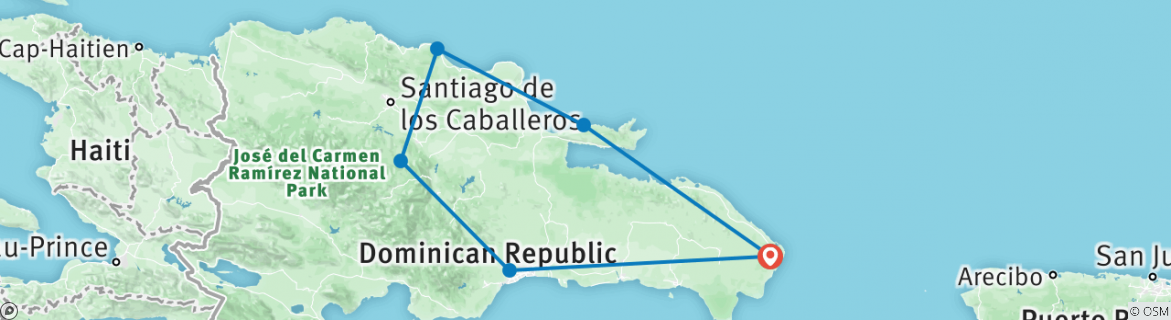 Image of a map showing the route of the tour