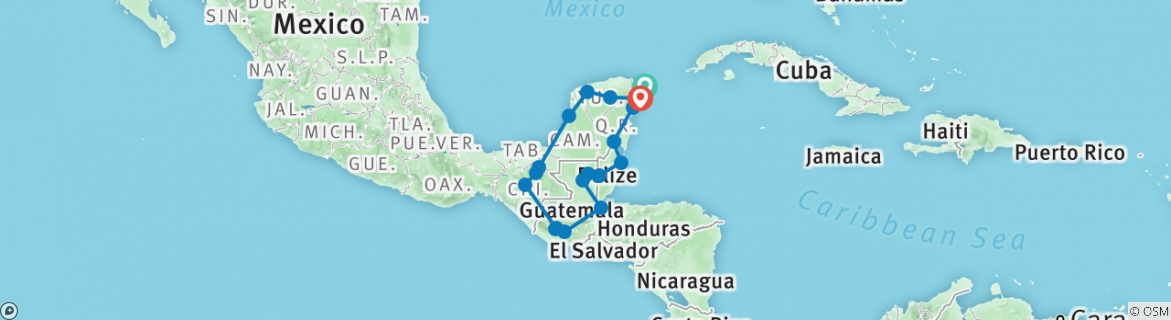 Image of a map showing the route of the tour