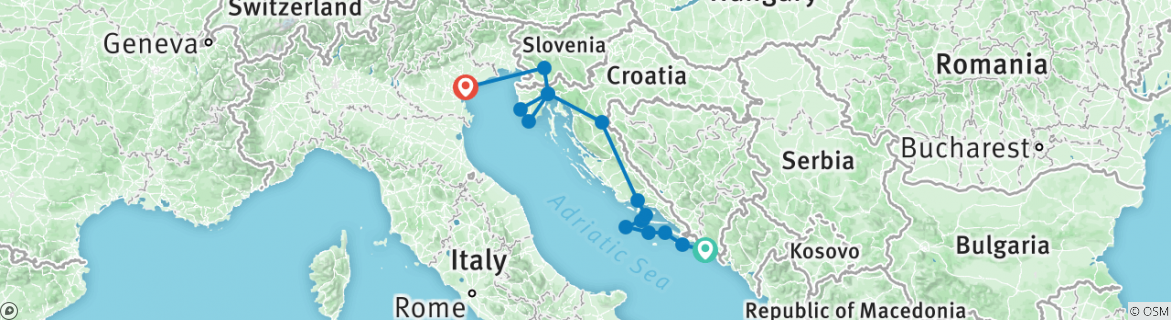 Image of a map showing the route of the tour