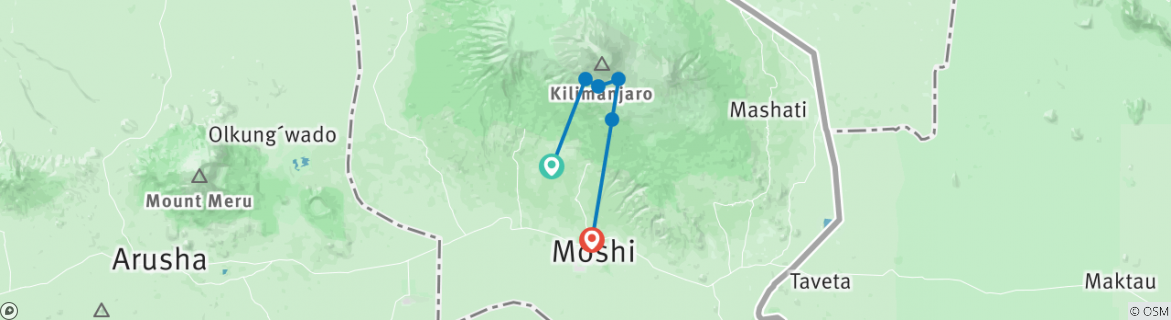 Image of a map showing the route of the tour