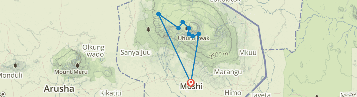 Image of a map showing the route of the tour
