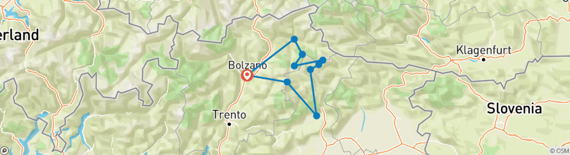 Image of a map showing the route of the tour