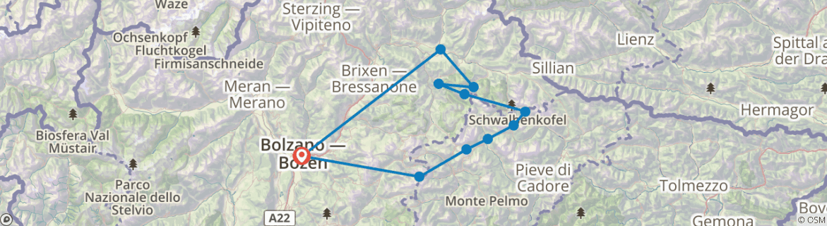 Image of a map showing the route of the tour
