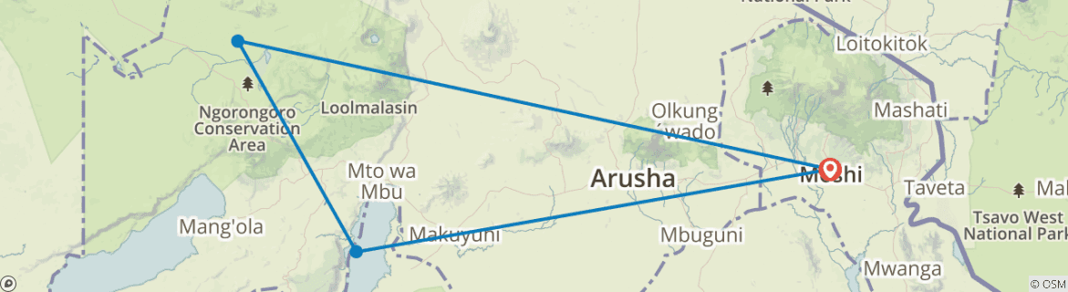Image of a map showing the route of the tour