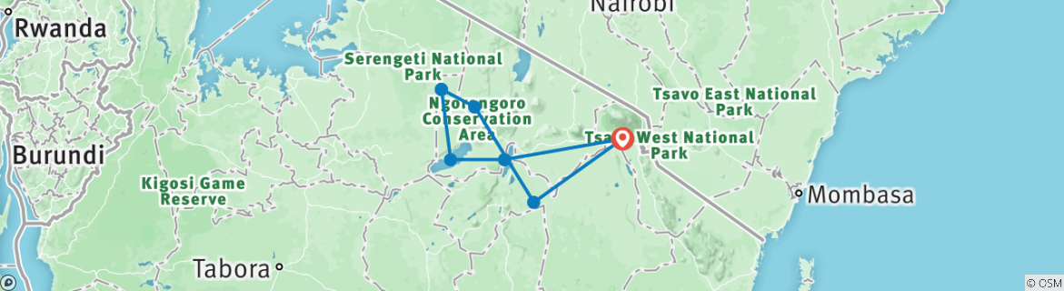 Image of a map showing the route of the tour