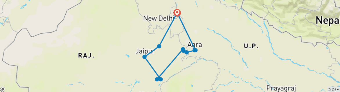 Image of a map showing the route of the tour