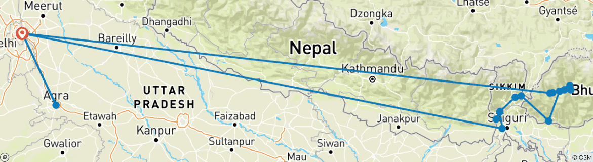 Image of a map showing the route of the tour