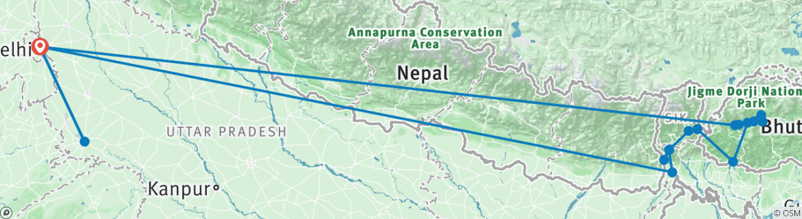 Image of a map showing the route of the tour