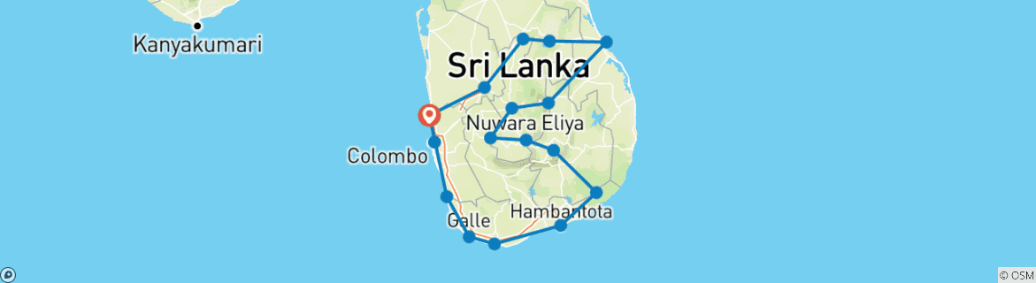 Image of a map showing the route of the tour
