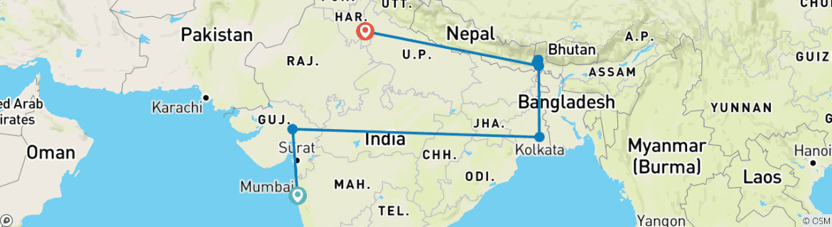 Foto van een kaart met de route van de rondreis