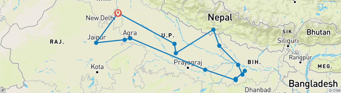 Image d'une carte montrant l'itinéraire du circuit