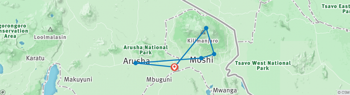 Image of a map showing the route of the tour