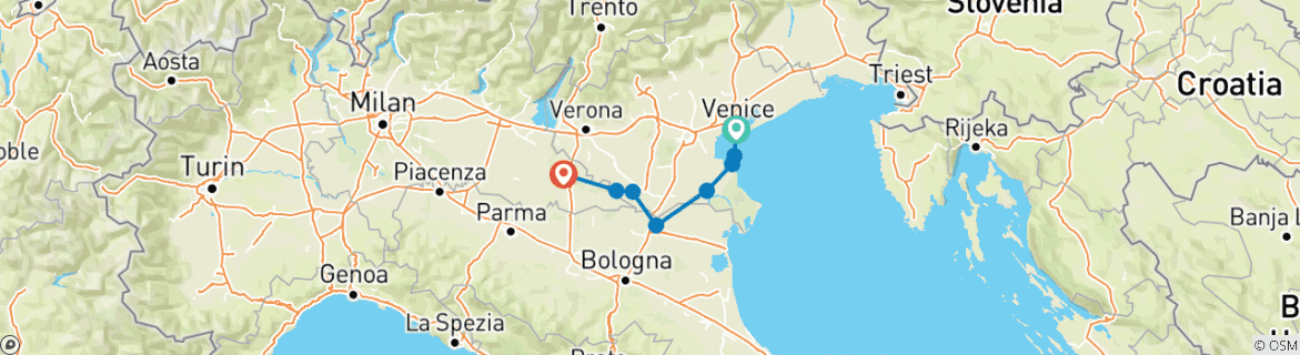 Image of a map showing the route of the tour