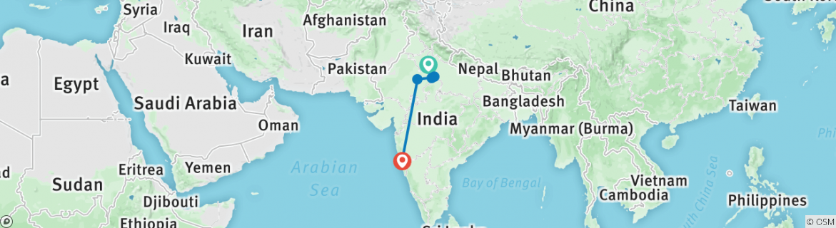 Image of a map showing the route of the tour