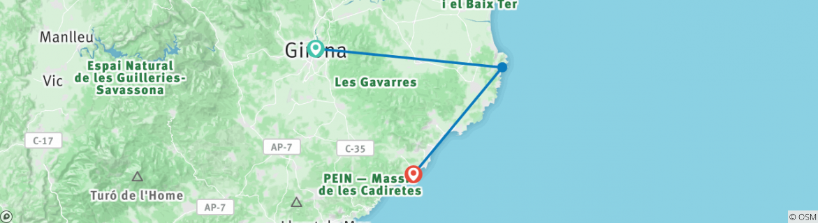 Image of a map showing the route of the tour
