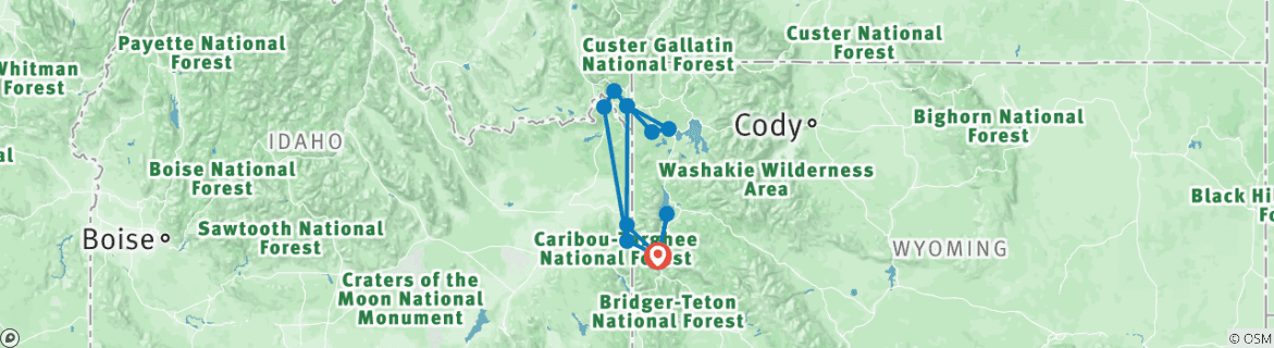 Image of a map showing the route of the tour