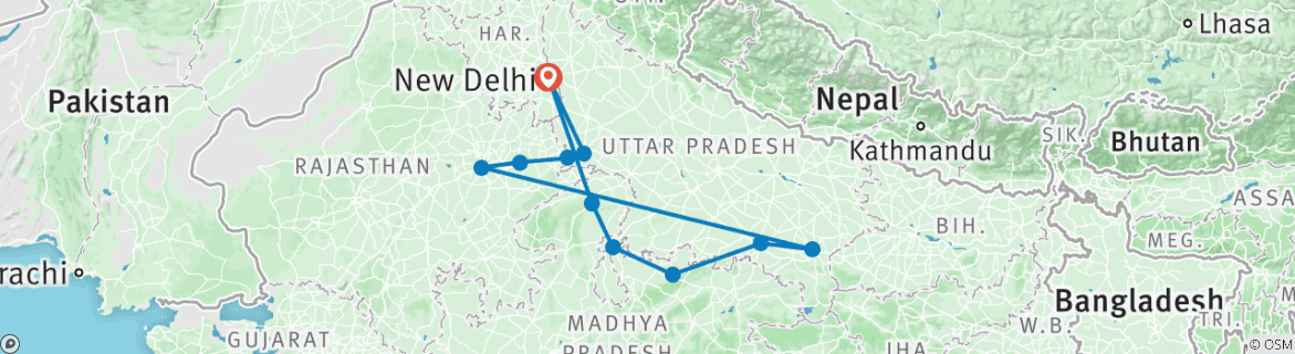 Image of a map showing the route of the tour