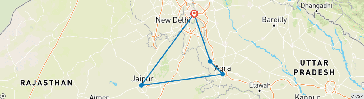 Image of a map showing the route of the tour