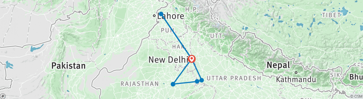 Image of a map showing the route of the tour
