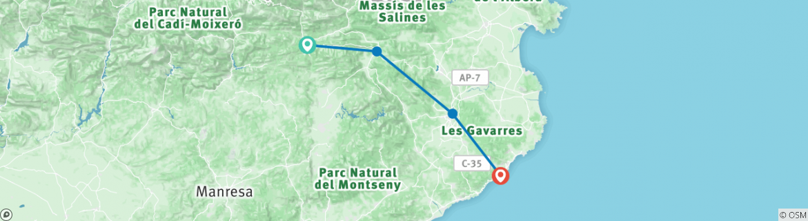 Karte mit der Reiseroute