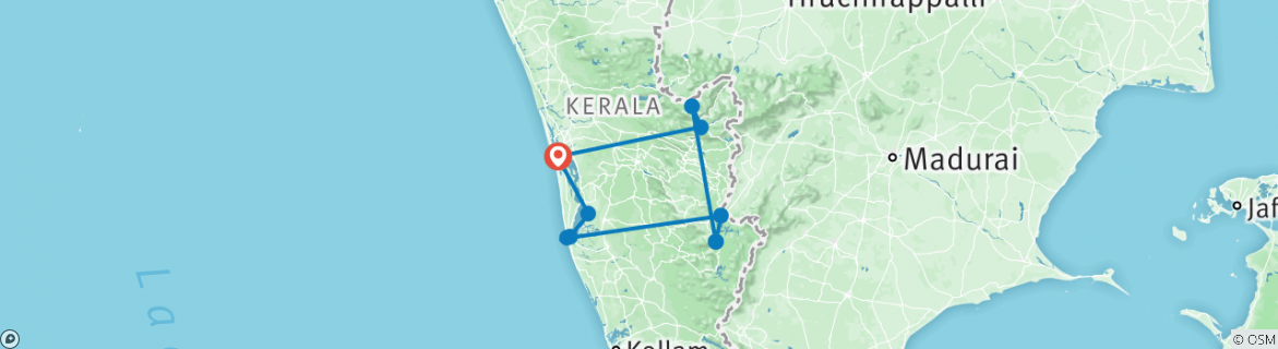 Image of a map showing the route of the tour
