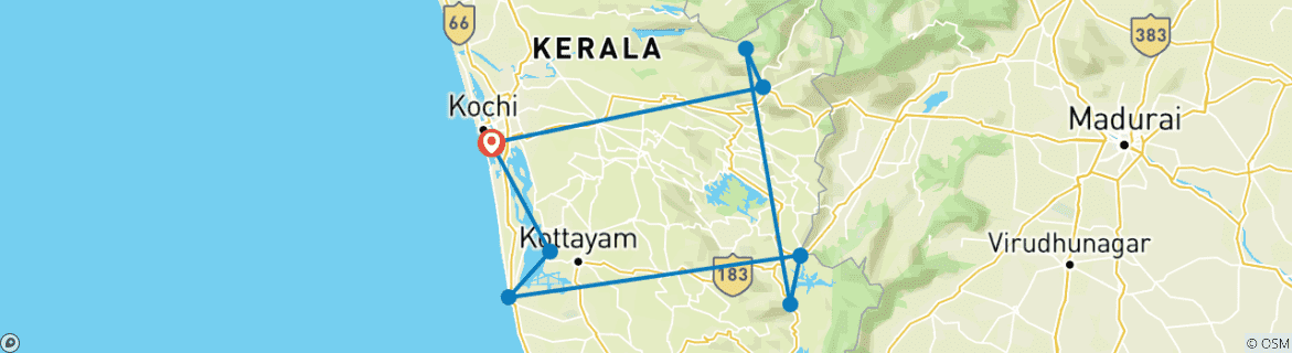 Image of a map showing the route of the tour