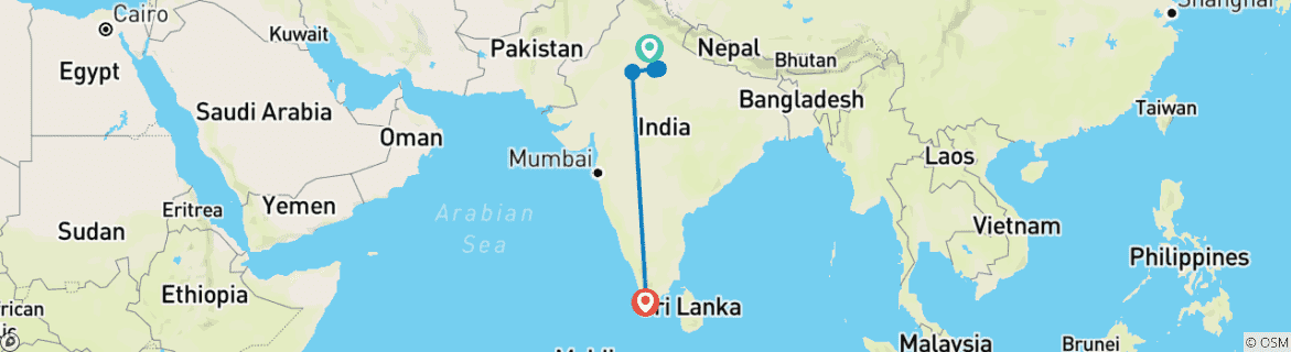 Foto van een kaart met de route van de rondreis