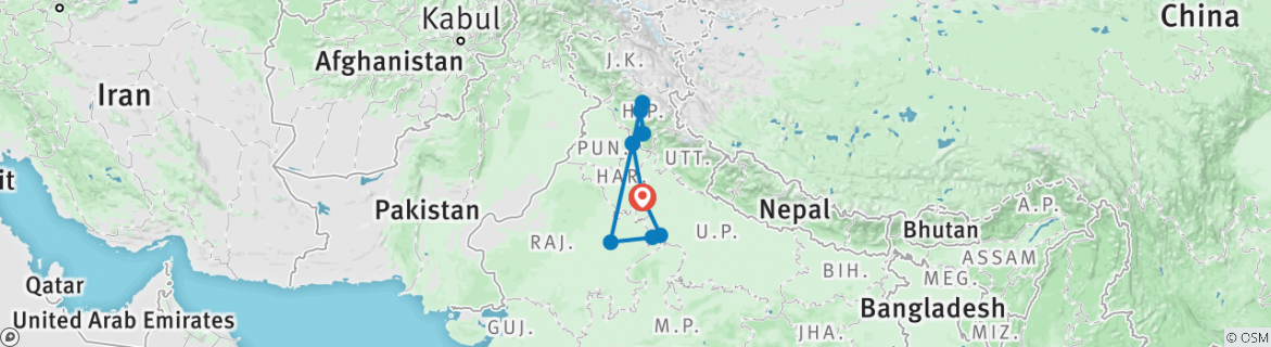 Image of a map showing the route of the tour