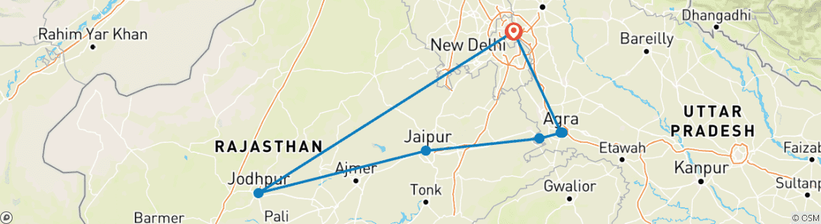 Karte mit der Reiseroute