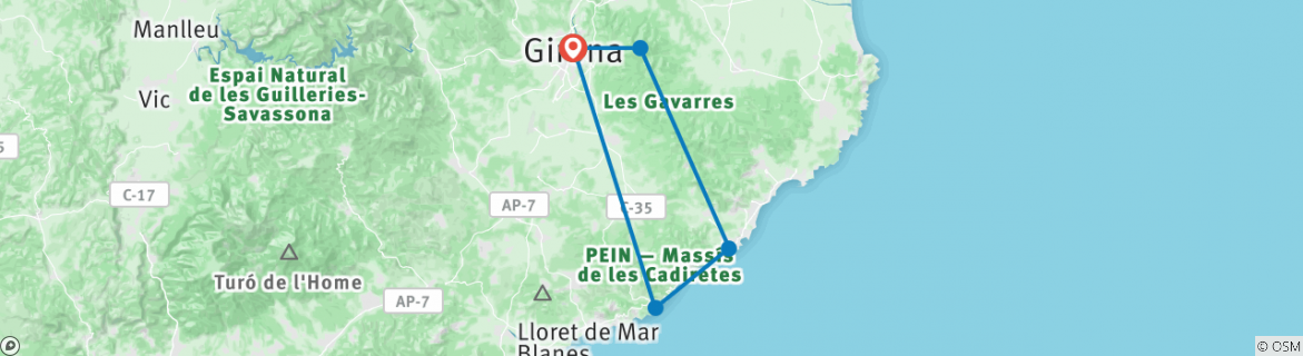 Image of a map showing the route of the tour