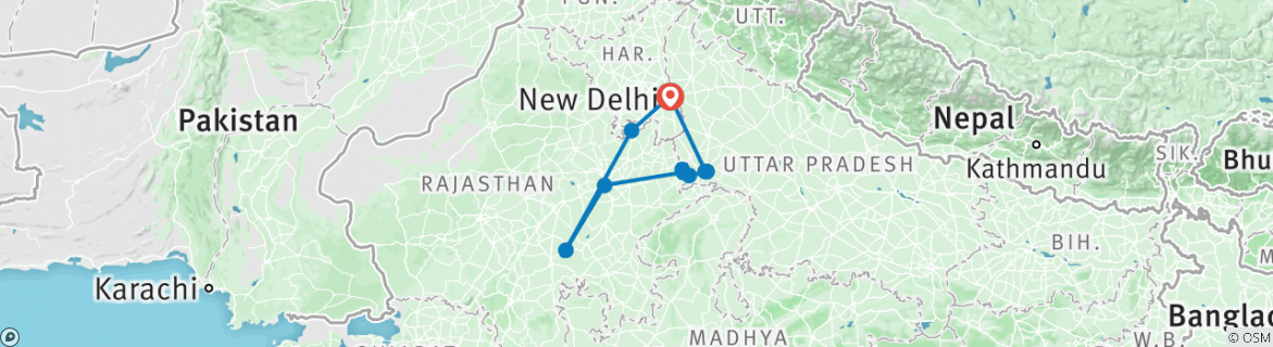 Image of a map showing the route of the tour