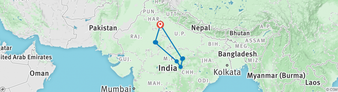Image of a map showing the route of the tour