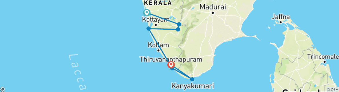 Image of a map showing the route of the tour