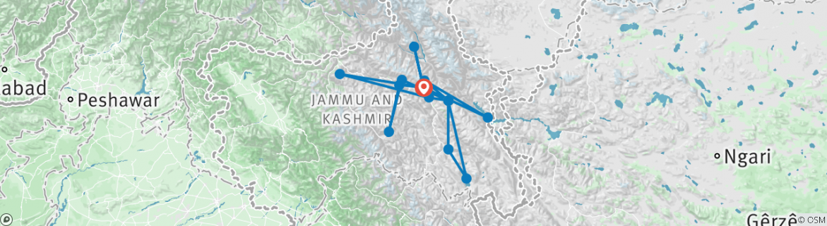 Image of a map showing the route of the tour
