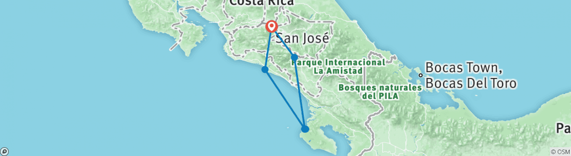 Image of a map showing the route of the tour