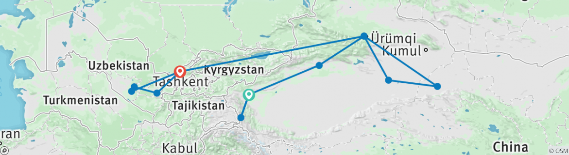 Image of a map showing the route of the tour