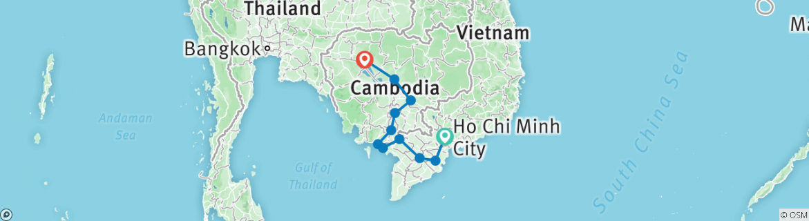 Image of a map showing the route of the tour