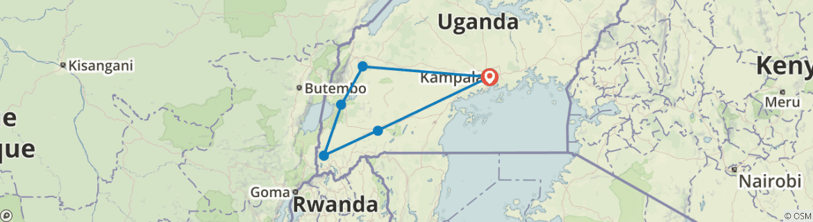 Image of a map showing the route of the tour