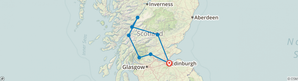 Image of a map showing the route of the tour