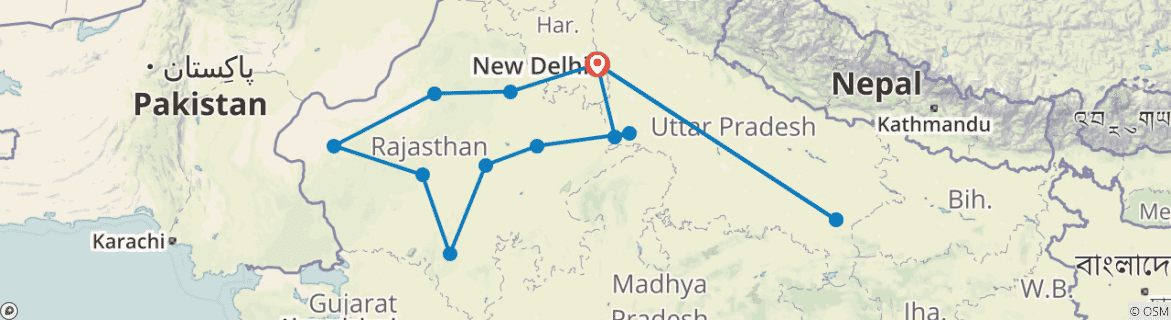 Image of a map showing the route of the tour