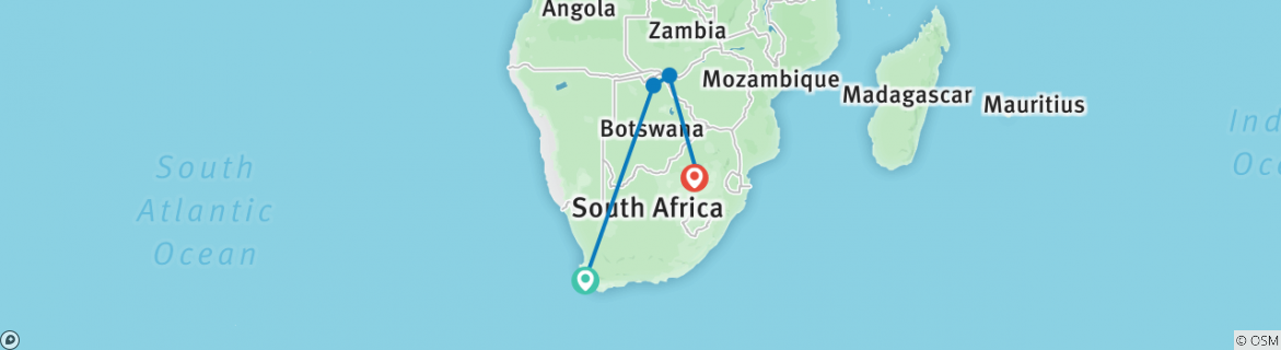 Image of a map showing the route of the tour
