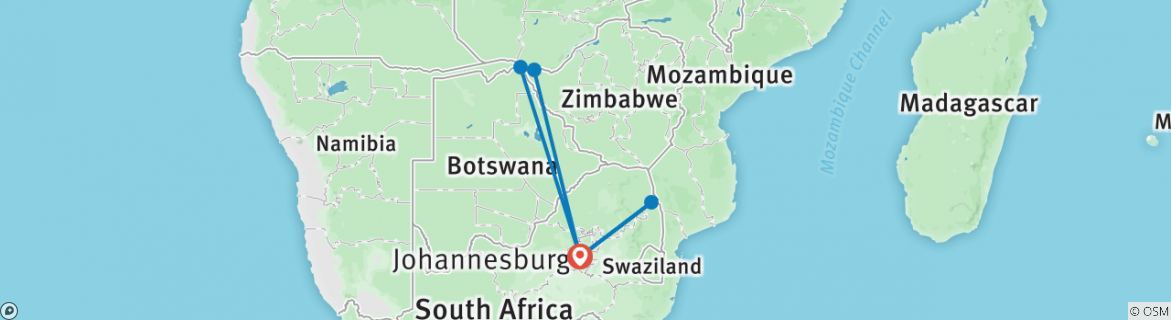 Image of a map showing the route of the tour